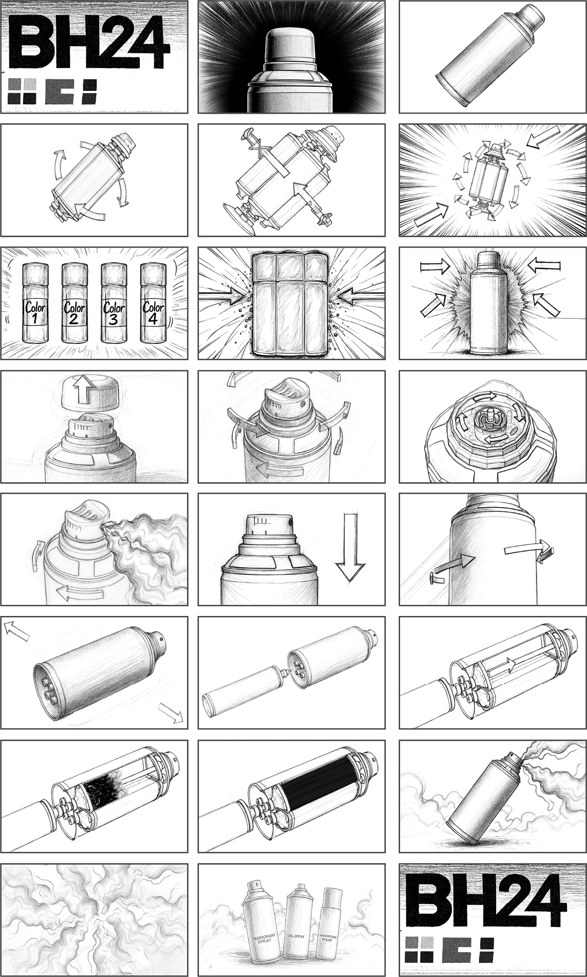 Storyboard completo de la animación del sistema modular de aerosol