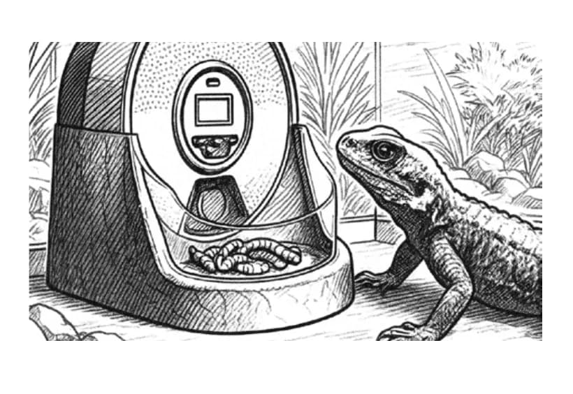 Alimentador funcionando dentro del hábitat del reptil